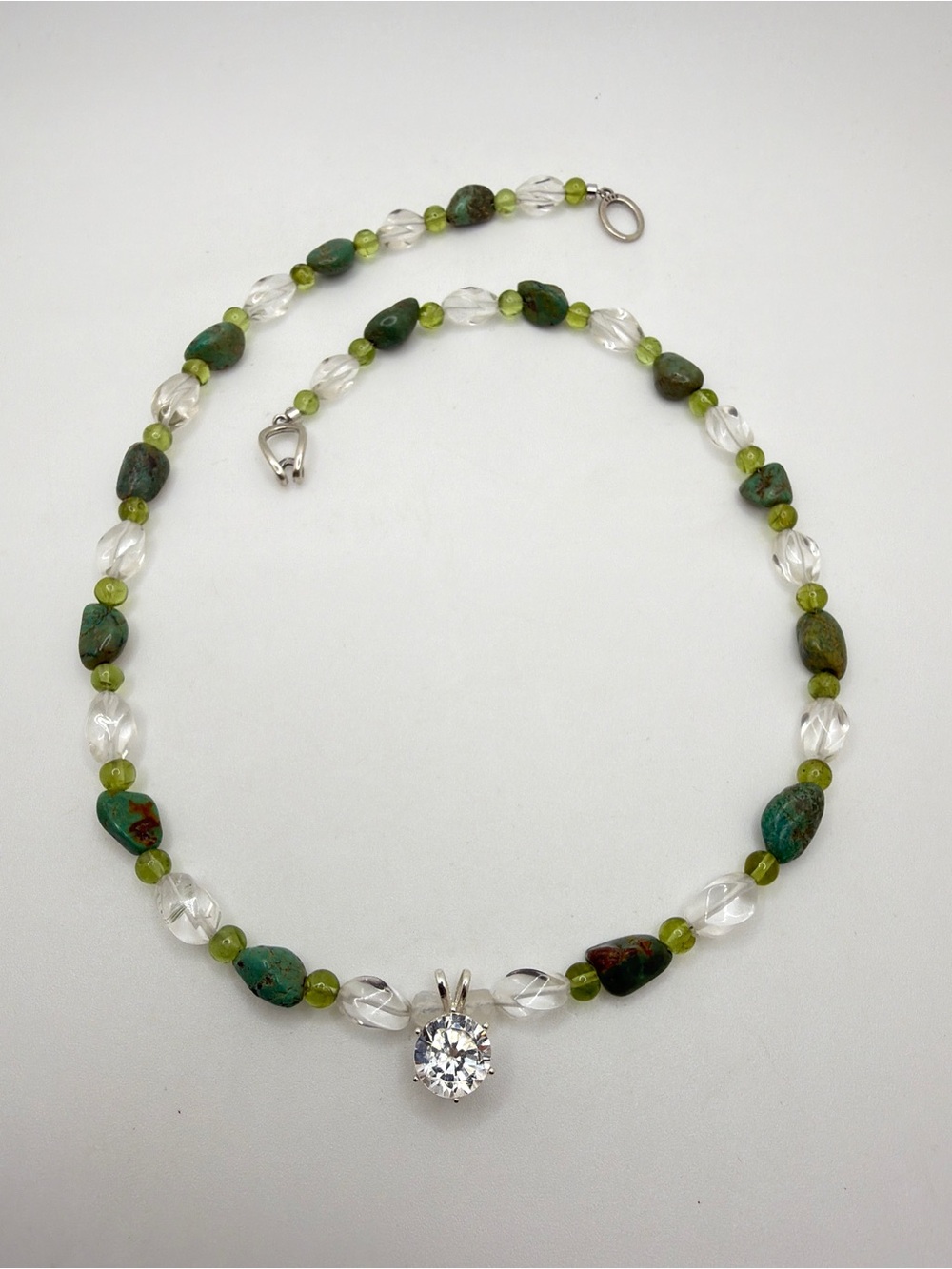 18" NWOT Peridot, Turquoise, moonstone, faceted Quartz in 925, necklace!‎